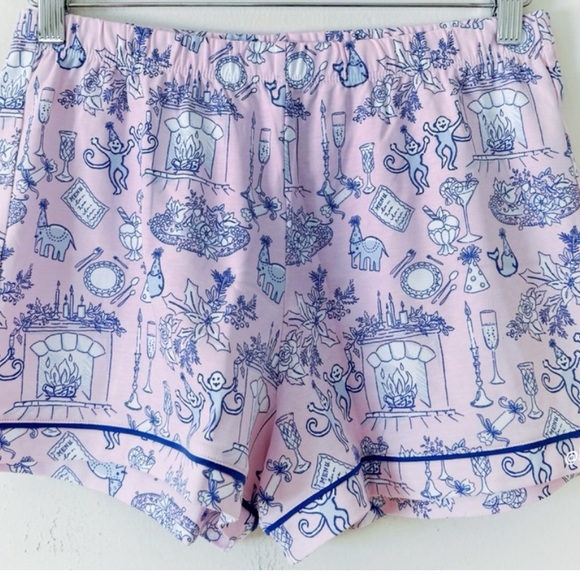 Roller Rabbit Party Toile Polo PJ Pajama Pink Shorts Set, XS - Picture 6 of 12